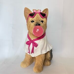 Rachel Zoe Valentines Yorkie Blowing Pink Bubble Decor Pink Glasses 11.5” New!